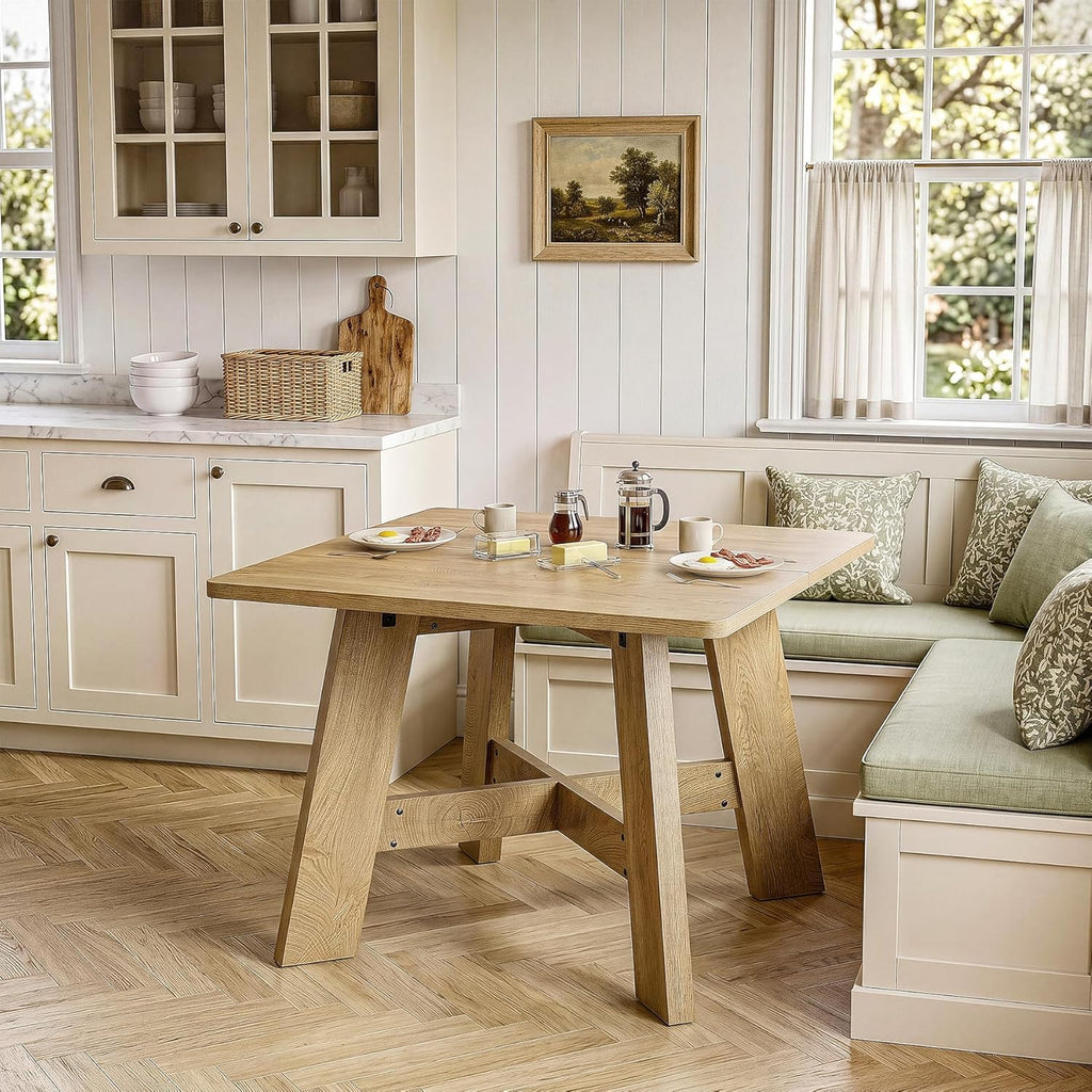 LITTLE TREE 39.37" Square Dining Table for 4, Small Space Kitchen Table with Pedestal Base, Farmhouse Wood Tables for Apartment, Dining Room & Living Room, Ideal for Cafe & Restaurant Use