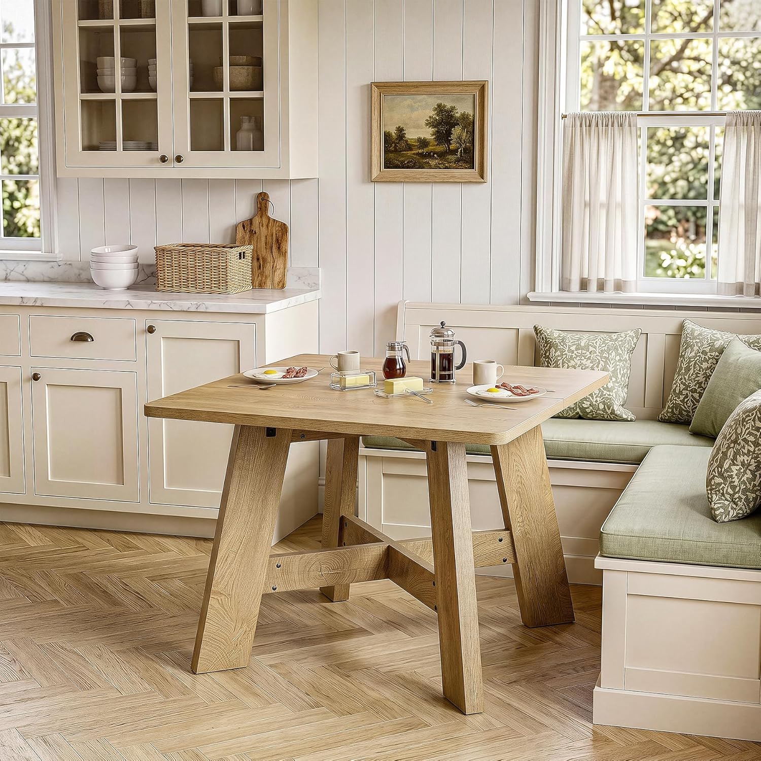 LITTLE TREE 39.37" Square Dining Table for 4, Small Space Kitchen Table with Pedestal Base, Farmhouse Wood Tables for Apartment, Dining Room & Living Room, Ideal for Cafe & Restaurant Use