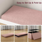 VECELO 30'' Folding Storage Ottoman Bench, End of Bed Linen Fabric Foot Rest Stool with Padded Seat, Large Footstools for Bedroom, Living Room, Load 550 lb, Pink