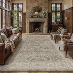PureCozy 8x10 Washable Living Room Area Rug Brown Gray Vintage Low Pile Carpet Non Slip Soft Distressed Indoor Floral Accent Retro Large Rug for Bedroom Dining Room Office