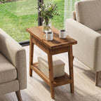 End Table for Living Room, 2-Tier Solid Wood Side Table with Storage, Farmhouse Rectangle Nightstand for Bedroom, Living Room, Small Spaces (Natural Brown) (1)
