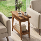 End Table for Living Room, 2-Tier Solid Wood Side Table with Storage, Farmhouse Rectangle Nightstand for Bedroom, Living Room, Small Spaces (Natural Brown) (1)