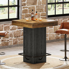 Tribesigns Square Bar Table, Kitchen Dining Table, Industrial Counter Height Pub Cocktail Table Home Bar Unit with Metal Footrest for Dining Room, Tavern, Coffee Corner, Bistro, Rustic Brown