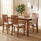 COSTWAY Solid Wood Folding Dining Chairs Set of 2 with Padded Seat, Walnut | 400 LBS Load Bearing, No Assembly Needed, Fabric Seat and Slatted Back, Vintage Foldable Chairs for Kitchen & Apartment