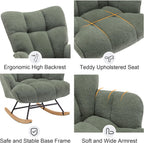 Rocking Chair Nursery Teddy Upholstered Glider Rocker Rocking Accent Chair Padded Seat with High Backrest Comfy Armchair Side Chair for Living Room Bedroom (Sagegreen Teddy)