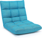 Giantex Adjustable Floor Gaming Sofa Chair 14-Position Cushioned Folding Lazy Recliner High Resilience Sponge, Breathable Cotton & Linen Fabric Sleeper Bed Couch Recliner with Removable Cover