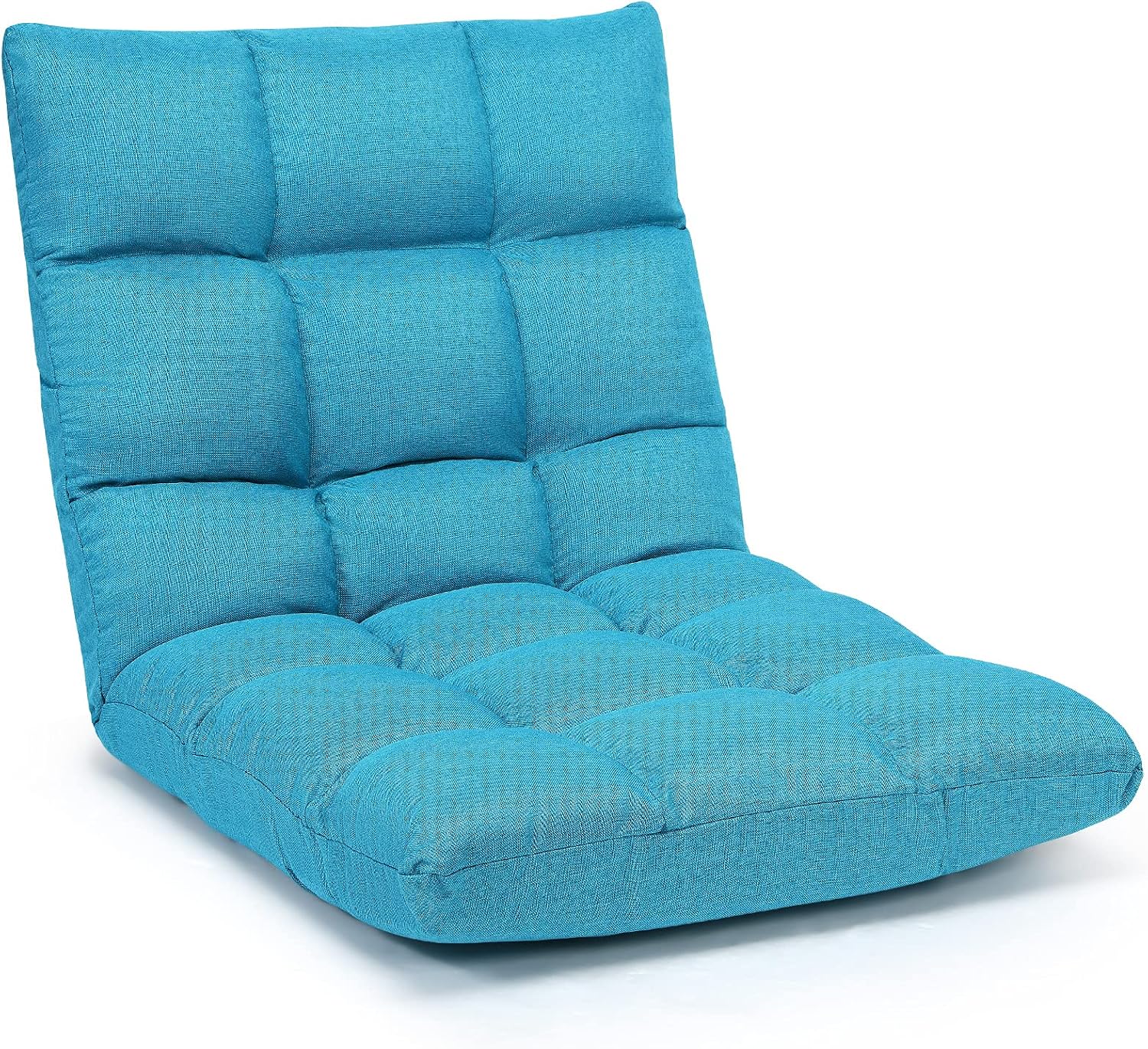 Giantex Adjustable Floor Gaming Sofa Chair 14-Position Cushioned Folding Lazy Recliner High Resilience Sponge, Breathable Cotton & Linen Fabric Sleeper Bed Couch Recliner with Removable Cover