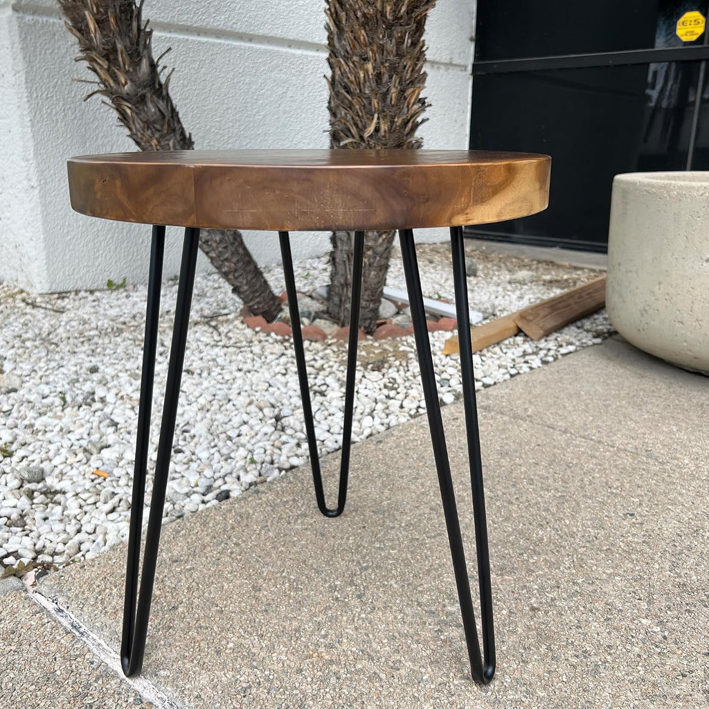 Round Teak Slice Slab Side Wood Table Top 17.7"x17.7"x1.96" Handmade Live Edge Handcrafted Plate Natural Solid Wooden Board for DIY Epoxy Resin End Table Slab Untreated Wall Home Décor