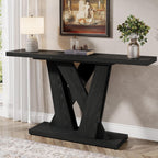 Tribesigns 55-Inch Farmhouse Console Table, Farmhouse Behind The Couch Table TV Stand with Geometric Base, Skinny Sofa Table Entryway Table for Entrance, Living Room, Hallway, Foyer, Black