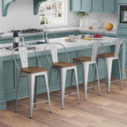 Andeworld Metal Bar Stools Counter Height Stools Dining Chairs High Back Industrial Barstools Set of 4 (30inch,Silver)