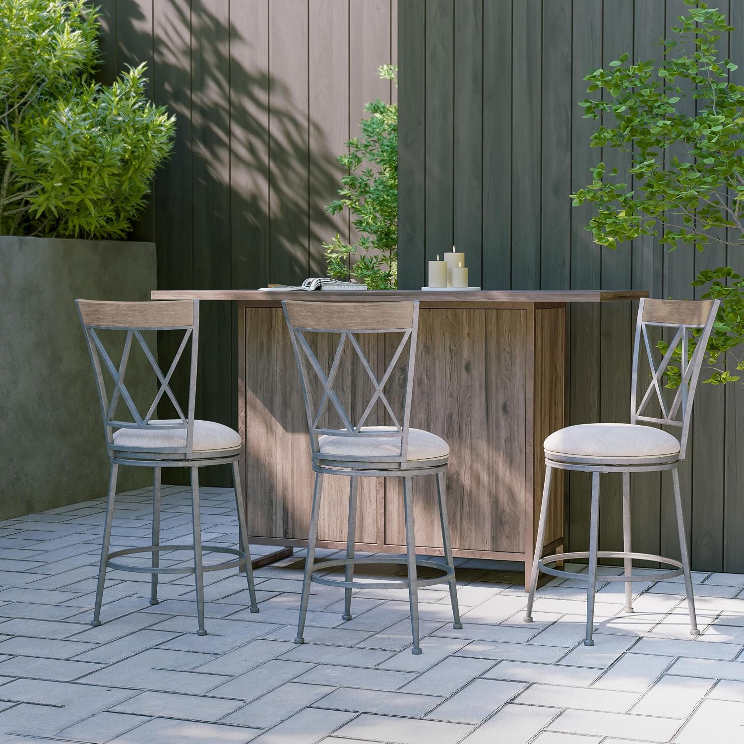 Hillsdale Stewart Indoor/Outdoor Swivel Counter Height Stool, Aged Pewter