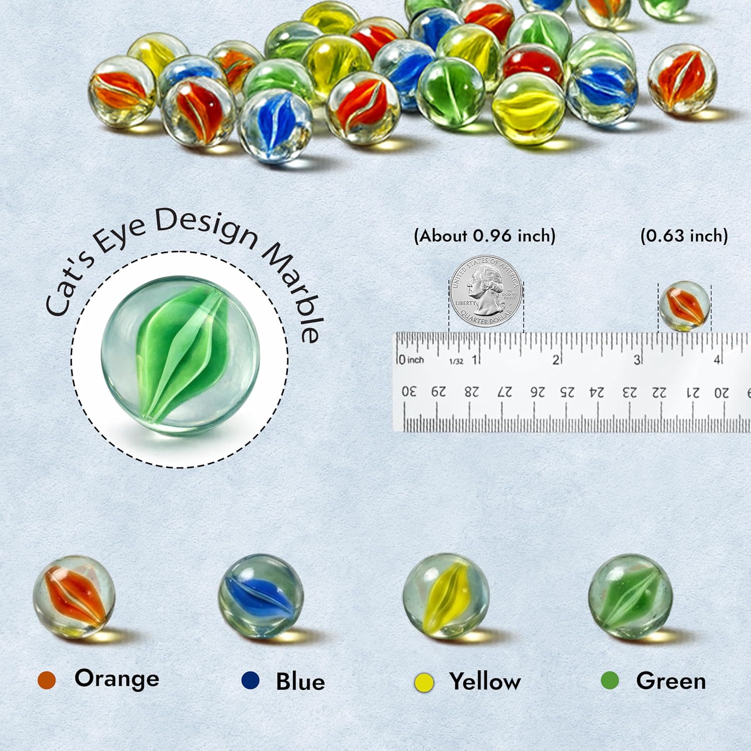 ARSUK Glass Marbles Cats Eye Color Assorted Sizes Mixed Marbles Bulk Vase Fillers, Aquarium Filler, Fish Tank, Plant Decor, Glass Beads for Vases, 0.59 Inch (40pcs Mix Color Marbles)