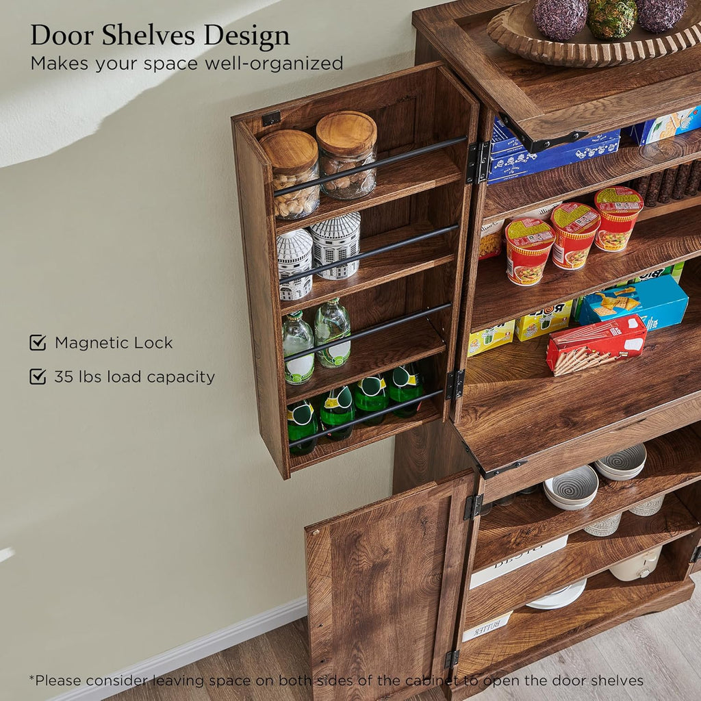 ACCOHOHO 72" Tall Kitchen Pantry, Farmhouse Storage Cabinet with Barn Doors, Organizer, Drawer and Adjustable Shelves, Rustic Wood Cupboard for Kitchen, Dining Room, Bathroom and Hallway, Walnut
