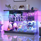 RGB Glass Display Cabinet - with Human Body Sensor, High Gloss Sideboard with Lock & Glass Shelves for Toys, Books, Collectibles, Liquor, Bookcase for Living Room, Kitchen, Study, Black