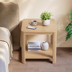 Set of 2 Rounded Corner End Tables, 22.1" Square Nightstand with Vertical Wave Grain Legs, 2-Tier Boho Side Table for Living Room Bedroom Home Office ﻿ (Oak, Square)