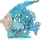 VVGIFTS Beach Coastal Decor Coral Reef Angelfish Home Office Desk Decor Sculpture Statue for Tabletop Shelf Bathroom Decoration Ornament Gift (Turquoise and Blue)