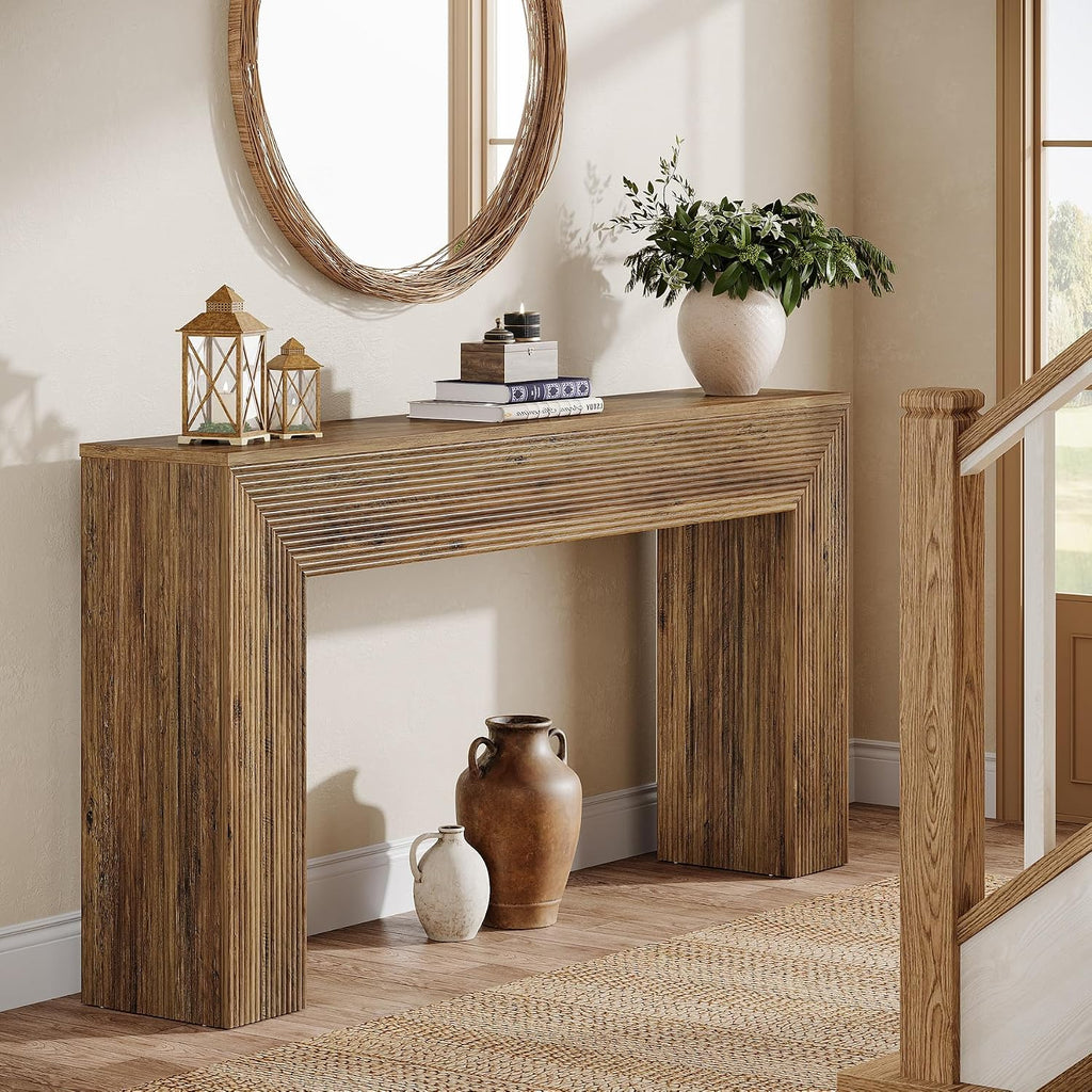 Tribesigns 63" Console Table, Rustic Fluted Long Sofa Table Behind Couch for Entryway, Living Room, Hallway, Foyer, Brown