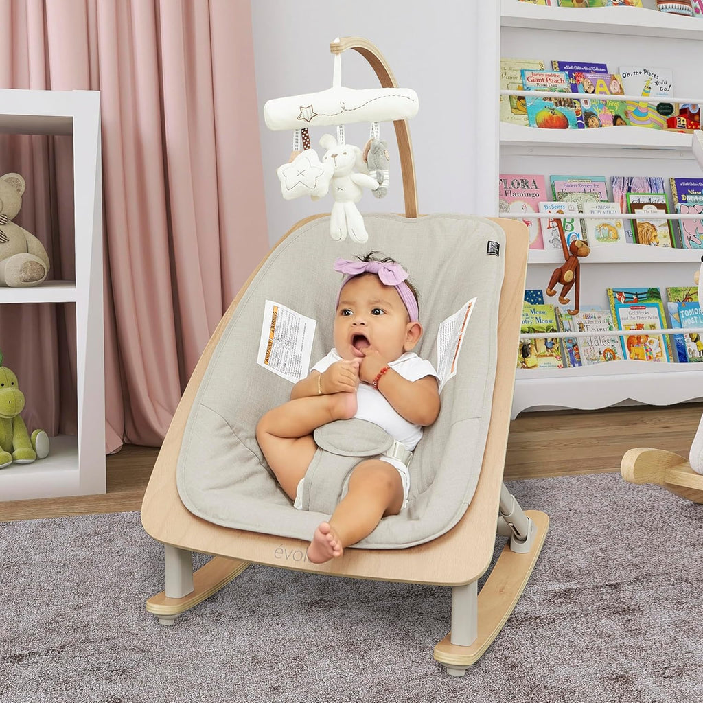 Evolur Tory 2-in-1 Rocker & Chair, Light Gray
