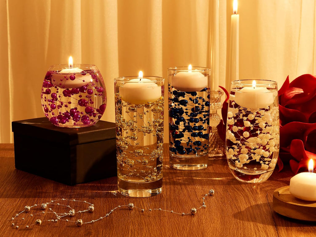 30 Pcs 78.7 FT Artificial Floating Beads for Centerpieces Vases, Gold Pearls String for Vases Filler Floating Candle Faux Beads Pearls String for Vase Centerpieces