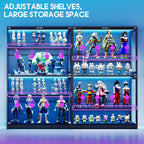 AMERLIFE 45-Inch RGB Display Cabinet with Glass Doors | 70 H x 45 W x 16 D In, 4-Tier Storage, Adjustable Glass Shelves, RGB LED Lights, Press-to-Open Doors, Black