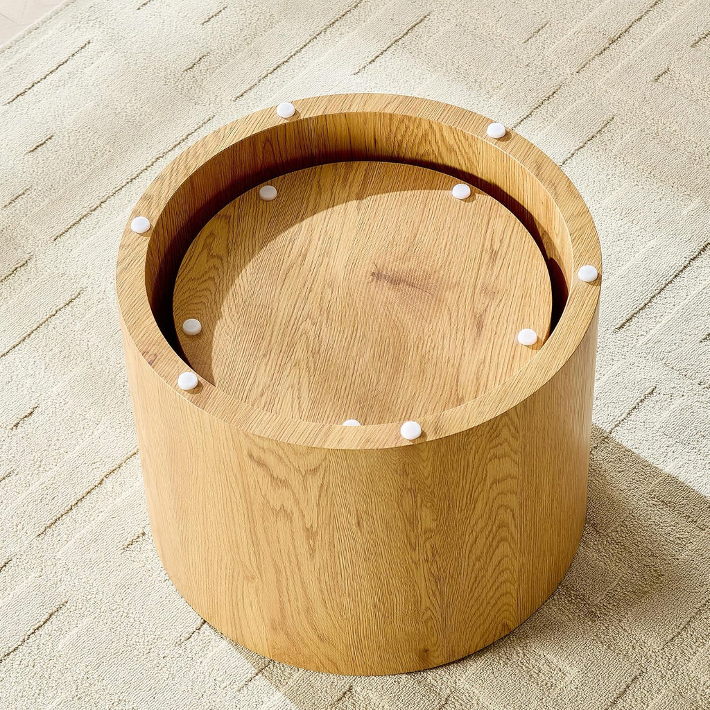 WILLIAMSPACE Nesting Coffee Table Set of 2, Round Wooden Coffee Tables Modern Circle Table for Small Space Living Room Bedroom Accent End Side Table (Wooden Color-Round)