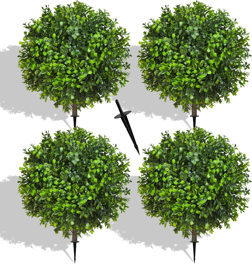 21.6 Inch Artificial Boxwood Topiary Bushes, Set of 4 Fake Shrubs, UV Resistant Plants Faux Topiary Ball Tree for Outdoor Garden Patio Front Porch & Indoor Decor