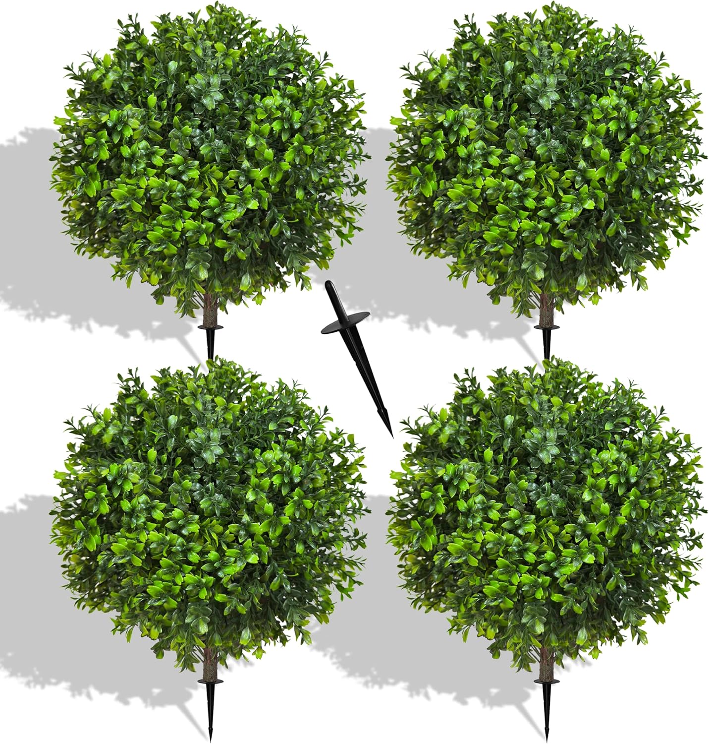 21.6 Inch Artificial Boxwood Topiary Bushes, Set of 4 Fake Shrubs, UV Resistant Plants Faux Topiary Ball Tree for Outdoor Garden Patio Front Porch & Indoor Decor