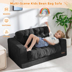 MAXYOYO Kids Bean Bag Chair, Upholstered Bean Bag Sofa Cloud 2-Seat for Boys and Girls, Boneless Couch with Tufted Cushion & Pillows, Kids Sofa in A Box, No Assembly Required, Black