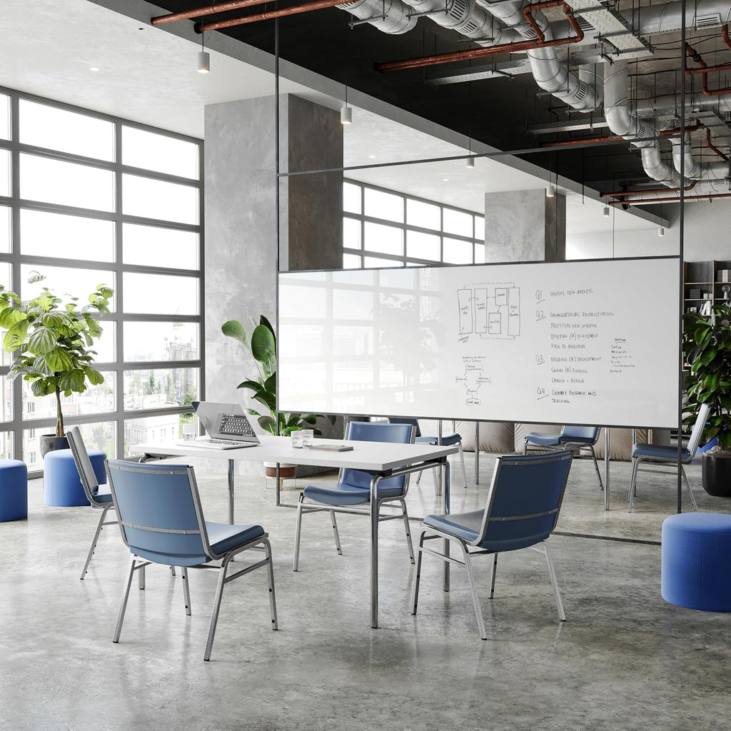 Flash Furniture 4 Pack Hercules Heavy-Duty Vinyl Lobby Chairs with Ganging Brackets and Cushioned Seats, Stacking Chairs for Waiting Rooms/Offices, Navy