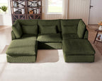 115" Oversized Corduroy Couch Modular Sectional Sofa, Washable Cloud Couch Sectional with 2 Ottoman, 5 Seater Sectional Couches for Living Room, Fully Cover Removable, U Shaped, Corduroy, Green