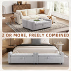 48" Ottoman with Storage, Tufted Storage Ottoman Bench, Convenient Living Room Fabrics Bench Seat, Entryway Shoe Benches with Inner Zipper & Arm, Rivetless Upholstered Window Seat Ottomans, Light Grey