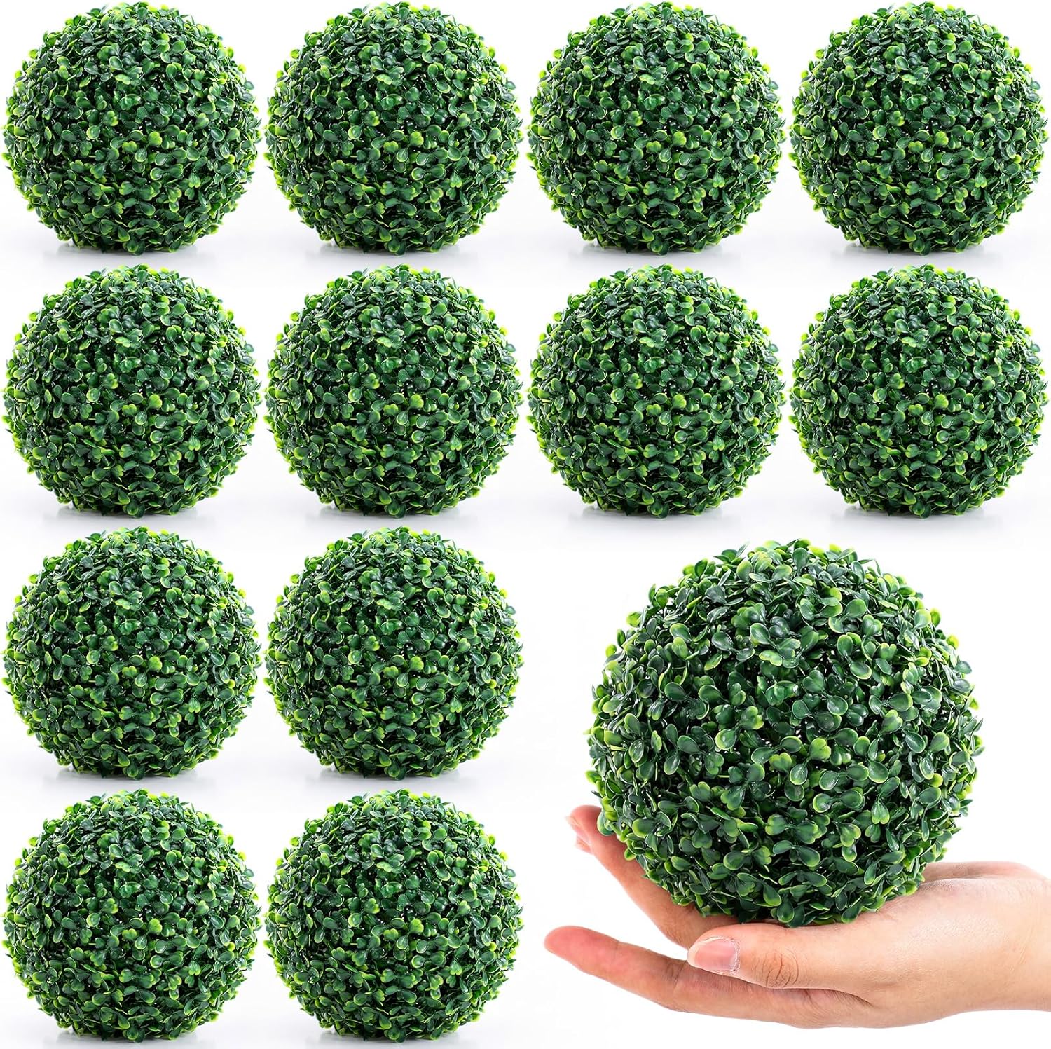 12 Pack Artificial Boxwood Topiary Balls Bulk for Indoor, 5 Inch Small Faux Topiary Plant Fake Hang Decorative Round Greenery Balls for Home Bookshelf Office Table Desk Weeding