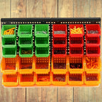 30-Bin Wall Mounted Storage Bins Kit, Tool Organizer Rack, Garage Hardware Organizer, Parts Storage Bins, DIY Combination(Red & Green & Orange Type)