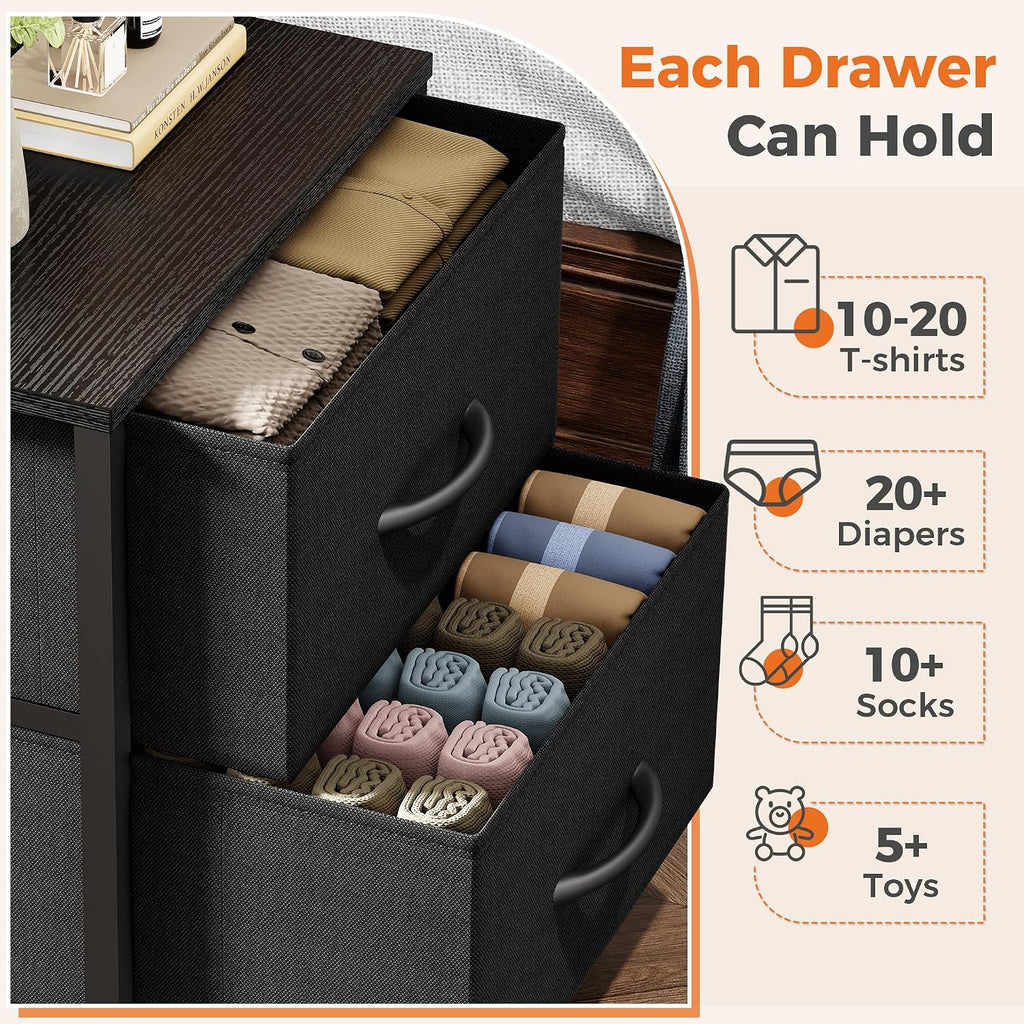 Sweetcrispy Nightstands Set of 2 with 2 Storage Drawer, Small Bedside Table | Small Dresser with Sturdy Wooden Top for Daily Essential, Compact Nightstand for Bedroom and Small Spaces, Black 2PC