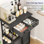 SWTYMIKI Coffee Bar Cabinet with Drawer - 20.47" Coffee Stand Station with Removable Hooks, Buffet Cabinet for Coffee Maker or Microwave, Kitchen Bar Table Storage Organizer, Black
