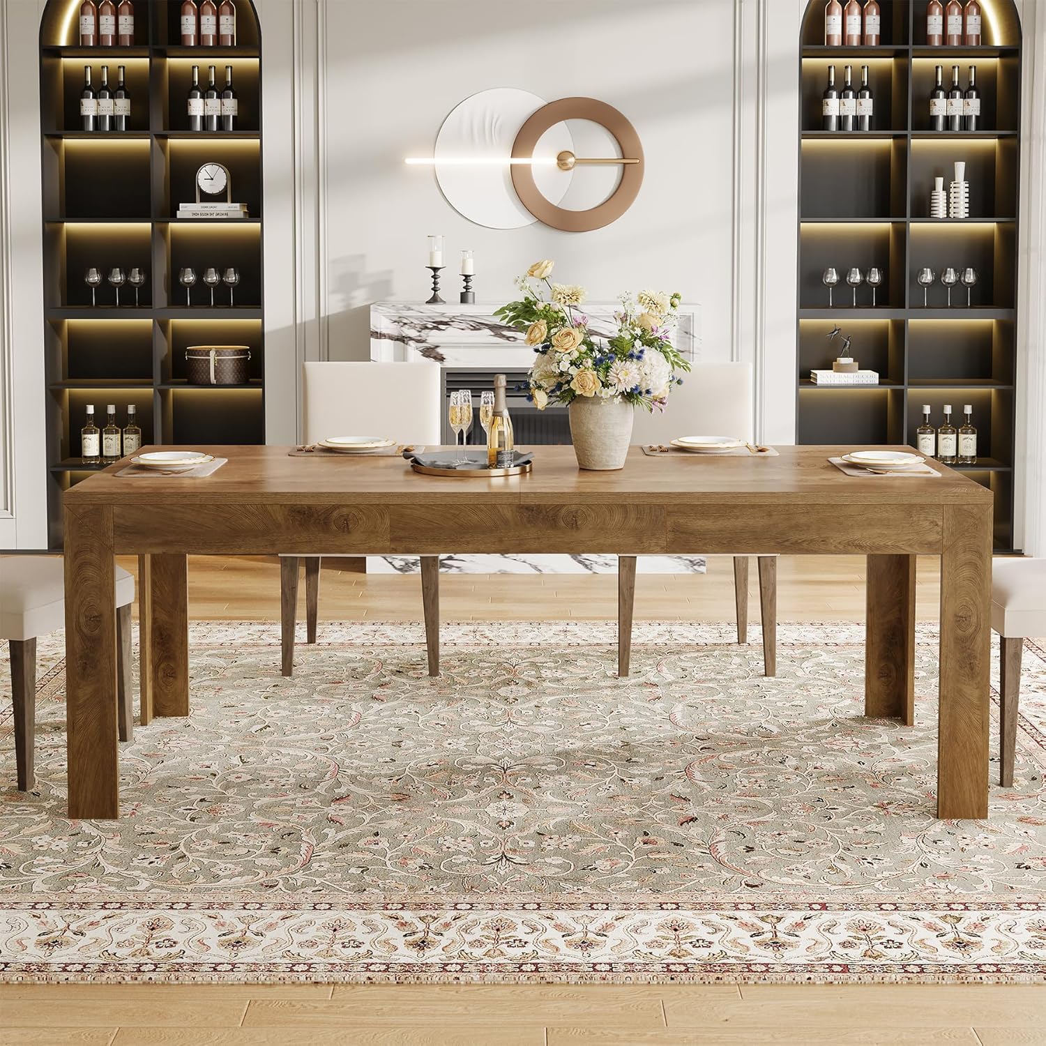 Tribesigns Dining Table for 6-8, 78.7-Inch Long Rectangle Kitchen Table, Modern Simple Kitchen Dining Room Furniture, (78.74" L x 27.56" W), Brown