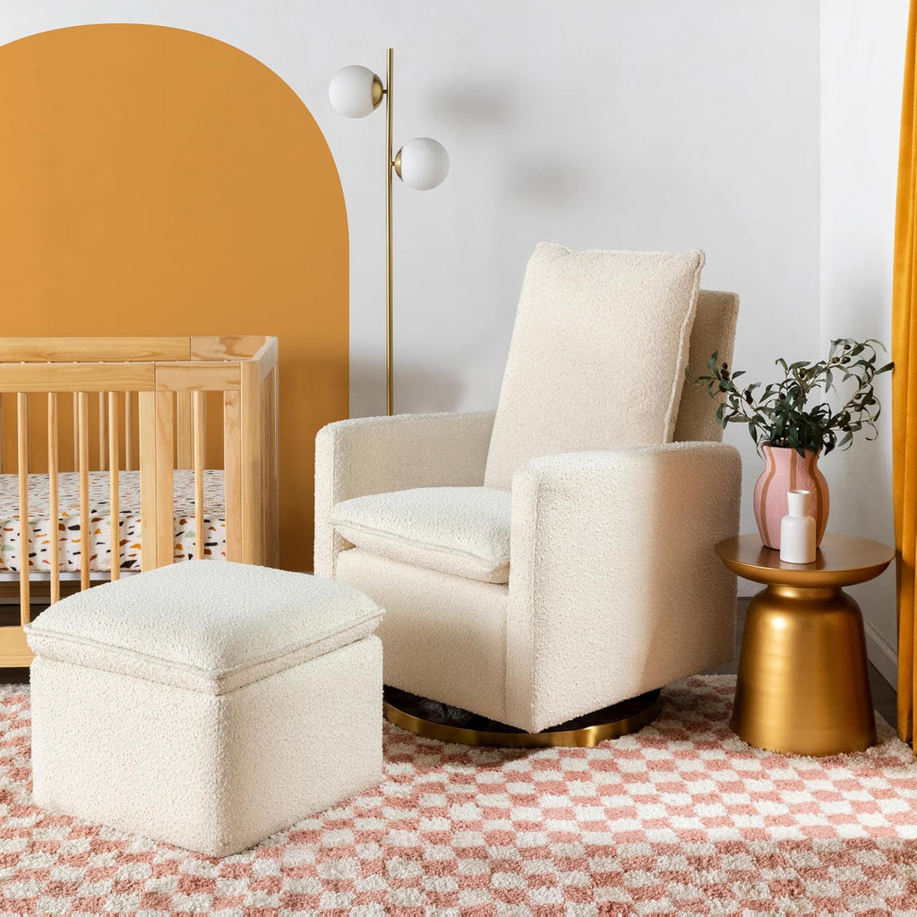 Babyletto Cali Storage Ottoman in Ivory Boucle, Greenguard Gold Certified