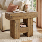 Tribesigns Farmhous End Table, 2-Tier Narrow Side Table with Storage Shelf for Living Room, Rustic Wooden Sofa Side Tables and Nightstand for Bedroom, Living Room, Apartment, Brown