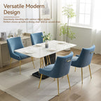 WUTUTUEE Velvet Dining Chairs Set of 4 Gold Legs,Upholstered Velvet Accent Chairs, Pleated Back Design & Gold Pull Handle, Mid Century Modern Chairs for Dining/Kitchen/Living Room,Light Blue