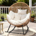 Oversized Outdoor Rocking Chair, Wicker Egg Patio Lounge Chair Basket Seat with Thick Cushion, All Weather Indoor Outdoor Porch Rockers for Balcony, Living Room, Lawn Garden