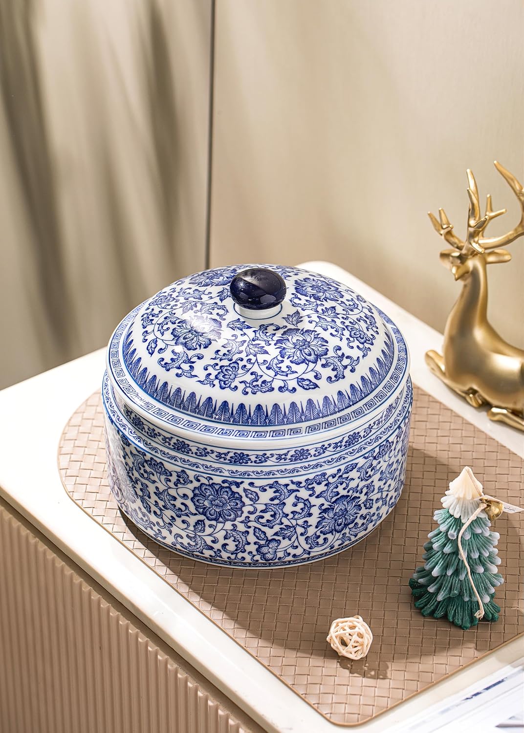 Blue and White Ginger Jar, Ceramic Chinoiserie Decorative Jars for Home, Office, Ginger Jar Vase Pocelain for Table, Living Room, Bookshelf, Mantle Fireplace, Centerpieces 6.5"
