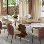 71'' Rectangular Dining Table for 6-8 People, Modern Sintered Stone Kitchen Table Top with Gold Metal Legs, Luxury Dining Room Table with Faux Marble Tabletop for Home, Restaurant