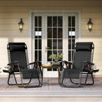 Yaheetech 26" Zero Gravity Recliners Outdoor Adjustable Folding Reclining Lounge Chairs w/Pillows, Cup Holder Trays and Carry Strap for Patio Backyard Beach Black Set of 2