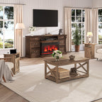 LUXOAK 3-Piece Farmhouse Living Room Table Sets, Includes 1 x Coffee Table, 2 x End Tables with Charging Station & USB Ports, Rustic Coffee Table Set of 3, Barnwood