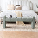 Boucle End of Bed Bench Upholstered Modern Bedroom Bench Channel Tufted Window Bench Comfy Long Ottoman for Living Room/Hallway/Indoor (SAGE, 54" Straight Arm)