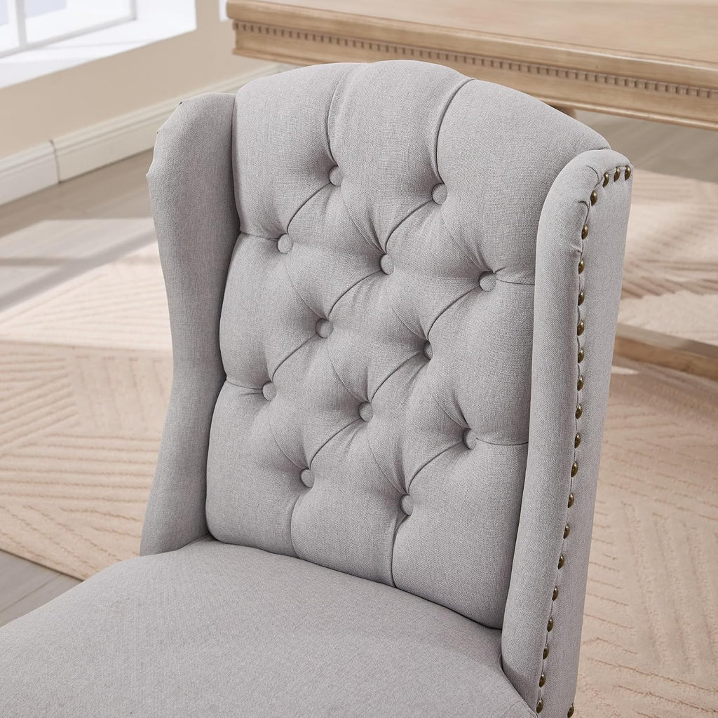 Upholstered Dining Chairs Set of 2 for Kitchen and Dining Room Farmhouse Fabric Tufted Accent Chairs for Living Room and Bedroom with Wooden Legs, Grey