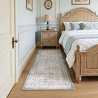 FMFUNCTEX 2x6 Hallway Runner Rug Blue Neutral Vintage Washable Distressed Non Slip Low Pile Oriental Indoor Carpet Soft Retro Entryway Rug for Kitchen Laundry Entrance Entry Living Room Bedroom