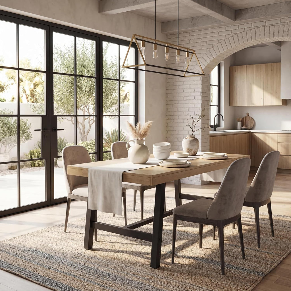 GarveeHome Industrial Dining Table for 4-6 People, 63" Long Large Kitchen Table with Sturdy Metal Frame, Rectangular Counter for Dinner, Kitchen, Dining Room (Natural, 63" Non-extendable)