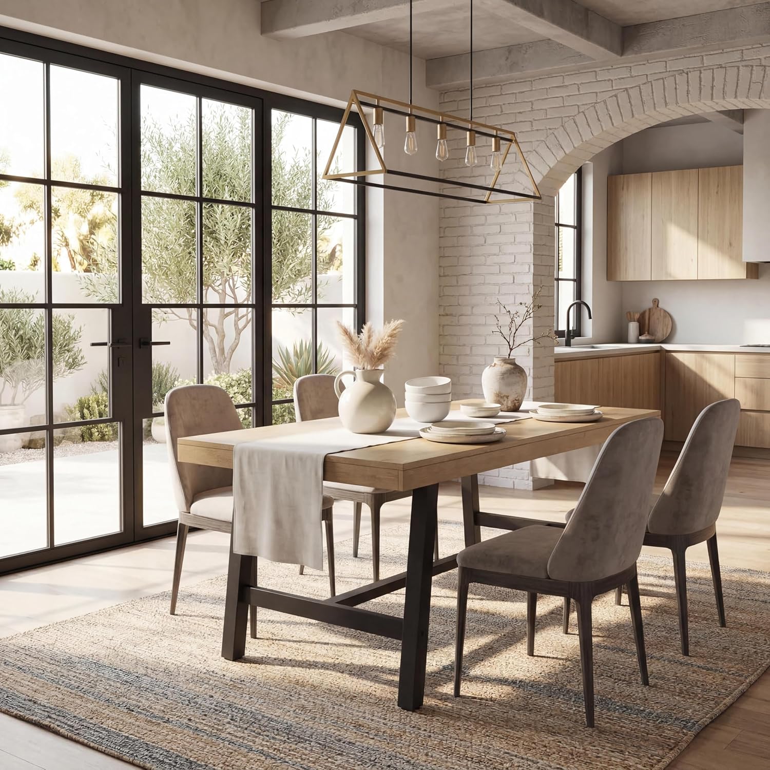 GarveeHome Industrial Dining Table for 4-6 People, 63" Long Large Kitchen Table with Sturdy Metal Frame, Rectangular Counter for Dinner, Kitchen, Dining Room (Natural, 63" Non-extendable)