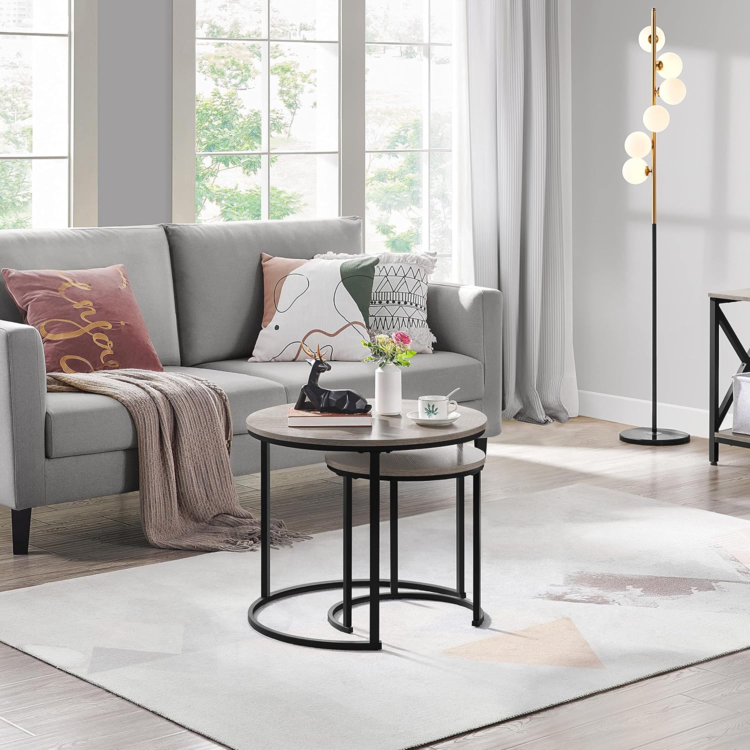Topeakmart Nesting Side Tables Set of 2, Modern Round End Tables w/Waterproof Scratch Resistant Surface & Sturdy Metal Base for the Living Room,Guestroom, Balcony, Apartment and Small Space,Gray